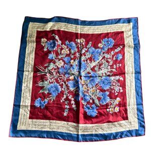 Silk Floral Latin Plant Names Print Square Wrap Scarf Women's Multicolor